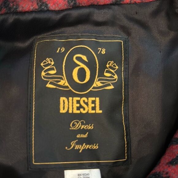 DIESEL Leo Jaquard Womans Red Leopard Wool Blend Lambskin Sleeves Hooded - Picture 6 of 10